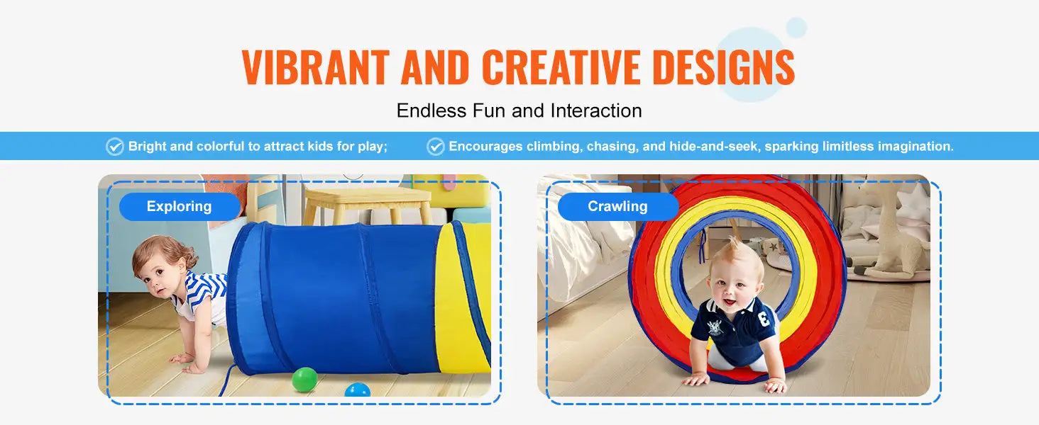 VEVOR Kids Play Tunnel Tent for Toddlers Collapsible Gift for Boy and Girl Play Tunnel Indoor and Outdoor Game Red/Yellow/Blue
