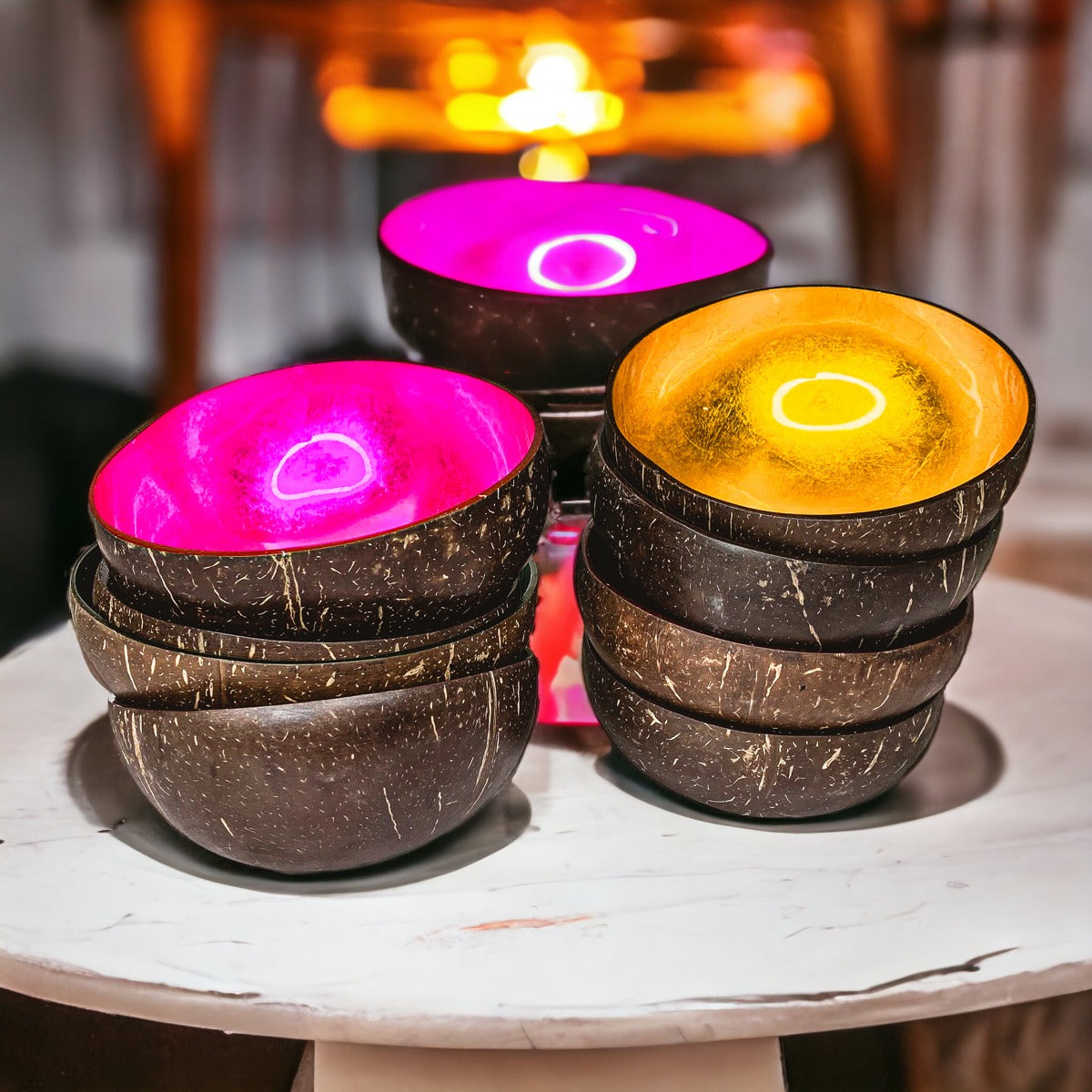 Coconut Rainbow Bowls Handcrafted Gold Leaf Polished Lacquered Eco Serve Bowls BandsCo Straps