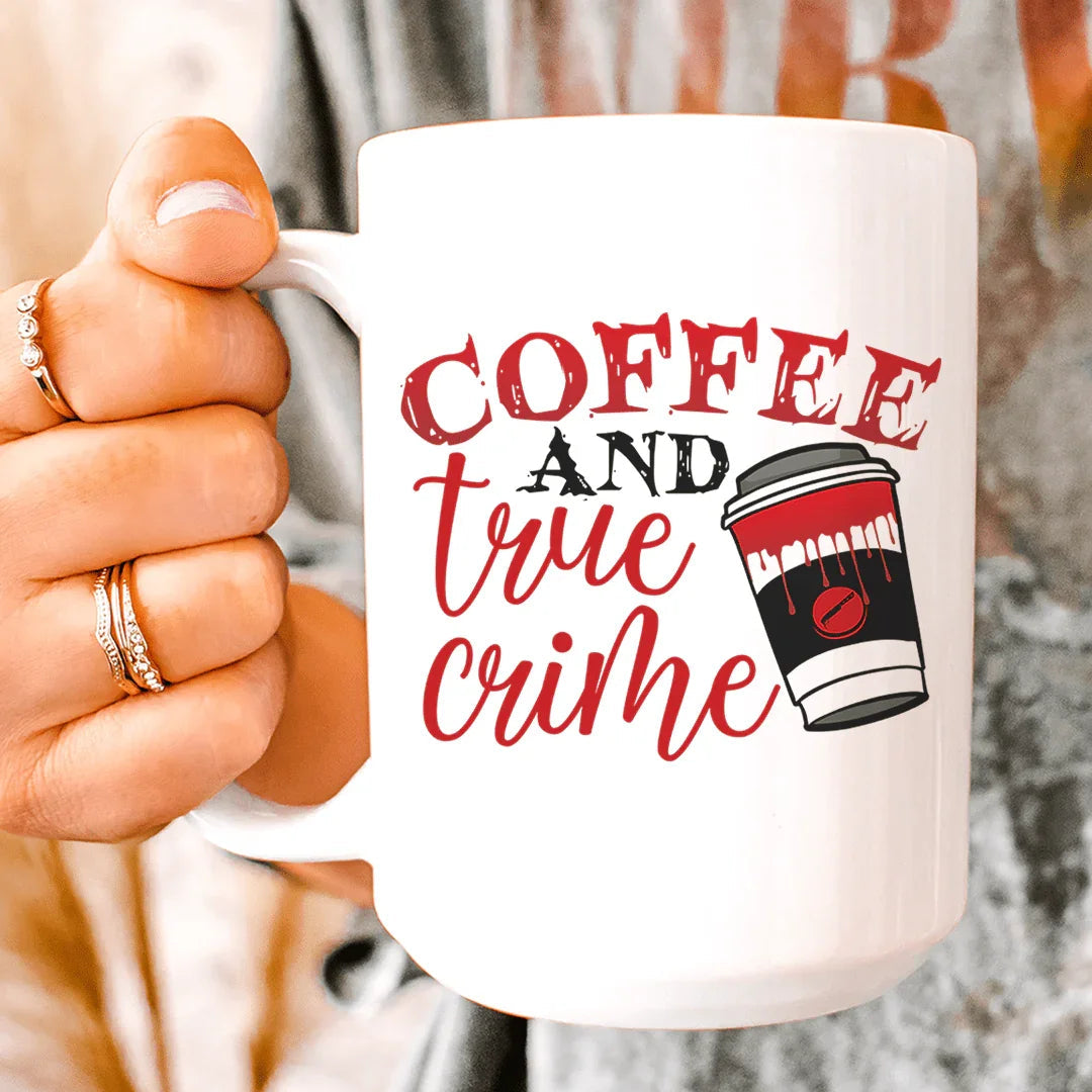 Coffee And True Crime Ceramic Mug 15 oz Peachy Sunday