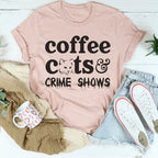 Coffee Cats & Crime Shows Tee Peachy Sunday