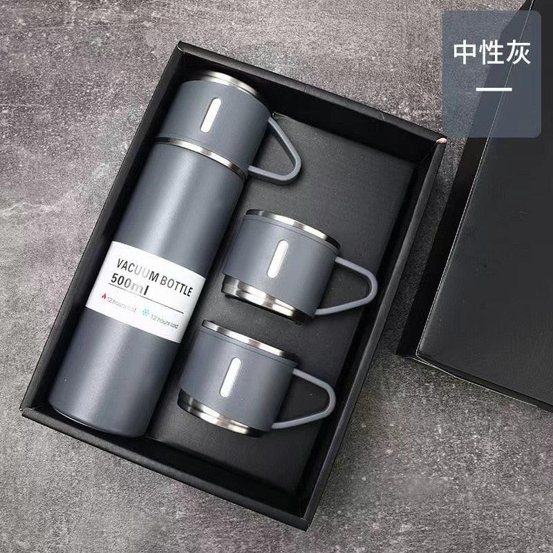 Coffee Thermos 500ml Water Bottle Portable Thermal Travel Sports Mug In-Car Insulated Cup Stainless Steel Vacuum Flasks Double Layer Stainless Steel Vacuum Flask Set with 3 Cups Including Lid Stevvex