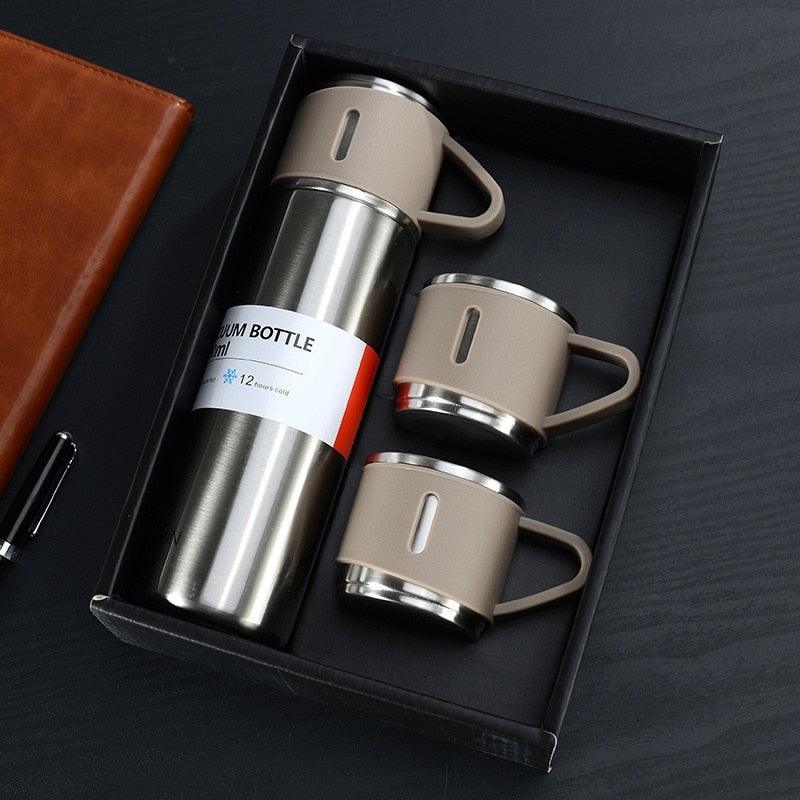 Coffee Thermos 500ml Water Bottle Portable Thermal Travel Sports Mug In-Car Insulated Cup Stainless Steel Vacuum Flasks Double Layer Stainless Steel Vacuum Flask Set with 3 Cups Including Lid Stevvex