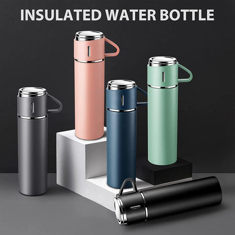 Coffee Thermos 500ml Water Bottle Portable Thermal Travel Sports Mug In-Car Insulated Cup Stainless Steel Vacuum Flasks Double Layer Stainless Steel Vacuum Flask Set with 3 Cups Including Lid Stevvex
