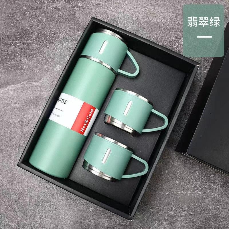 Coffee Thermos 500ml Water Bottle Portable Thermal Travel Sports Mug In-Car Insulated Cup Stainless Steel Vacuum Flasks Double Layer Stainless Steel Vacuum Flask Set with 3 Cups Including Lid Stevvex