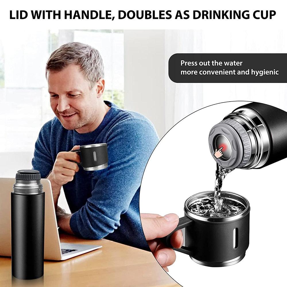 Coffee Thermos 500ml Water Bottle Portable Thermal Travel Sports Mug In-Car Insulated Cup Stainless Steel Vacuum Flasks Double Layer Stainless Steel Vacuum Flask Set with 3 Cups Including Lid Stevvex