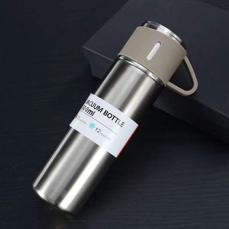 Coffee Thermos 500ml Water Bottle Portable Thermal Travel Sports Mug In-Car Insulated Cup Stainless Steel Vacuum Flasks Double Layer Stainless Steel Vacuum Flask Set with 3 Cups Including Lid Stevvex