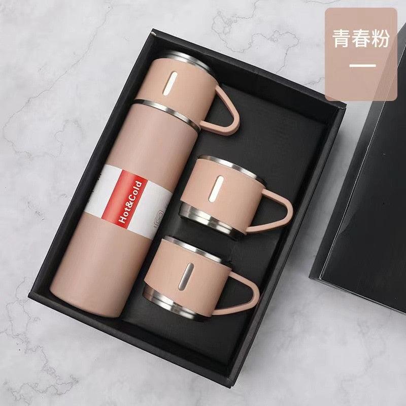Coffee Thermos 500ml Water Bottle Portable Thermal Travel Sports Mug In-Car Insulated Cup Stainless Steel Vacuum Flasks Double Layer Stainless Steel Vacuum Flask Set with 3 Cups Including Lid Stevvex