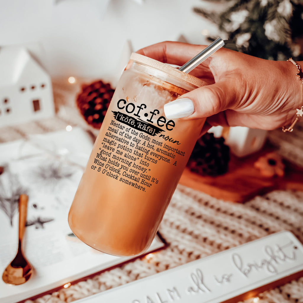 17oz Coffee Glass Tumbler With Bamboo Lid And Reusable Straw For Hot Cold BandsCo Straps