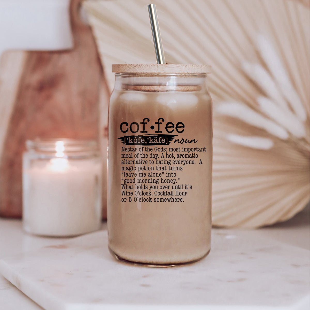 17oz Coffee Glass Tumbler With Bamboo Lid And Reusable Straw For Hot Cold BandsCo Straps