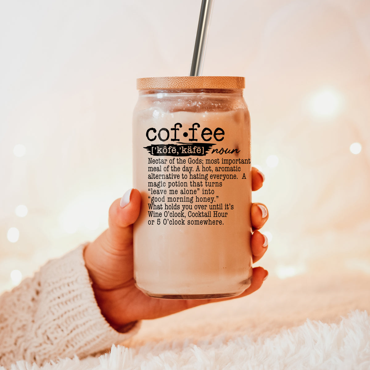 17oz Coffee Glass Tumbler With Bamboo Lid And Reusable Straw For Hot Cold BandsCo Straps
