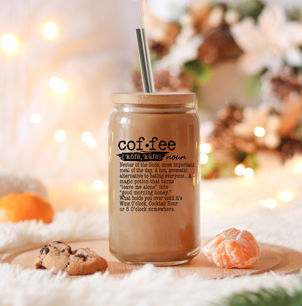 17oz Coffee Glass Tumbler With Bamboo Lid And Reusable Straw For Hot Cold BandsCo Straps