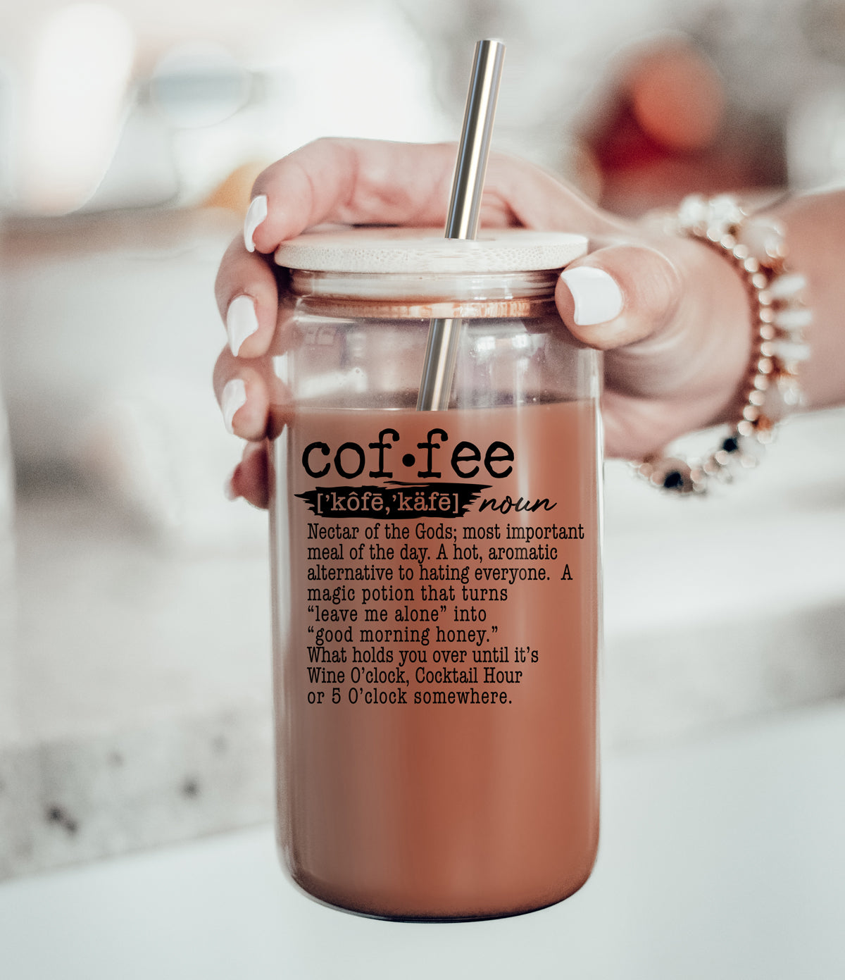 17oz Coffee Glass Tumbler With Bamboo Lid And Reusable Straw For Hot Cold BandsCo Straps