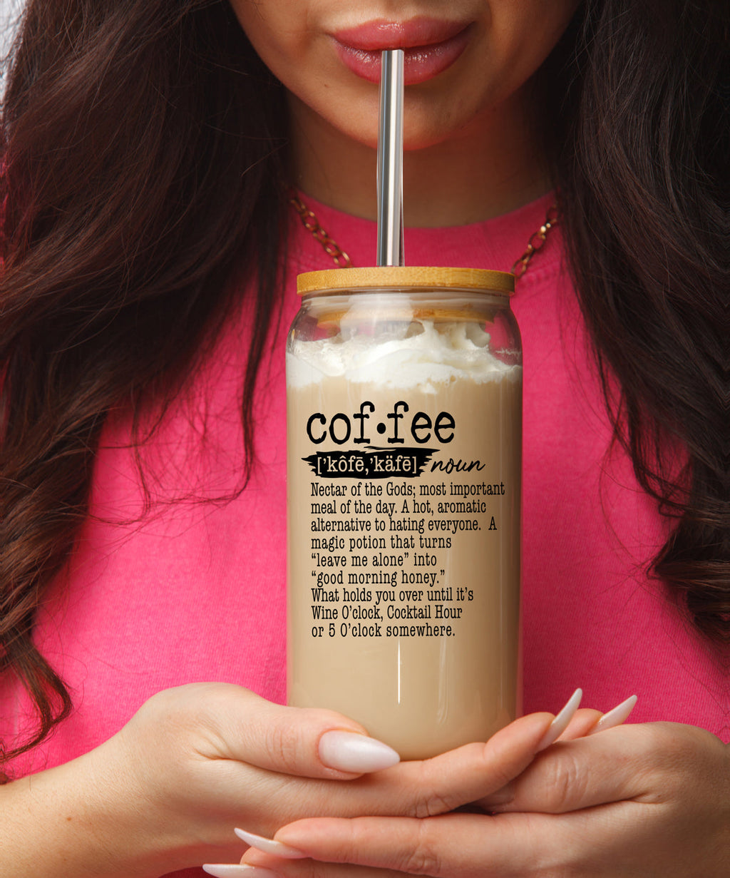 17oz Coffee Glass Tumbler With Bamboo Lid And Reusable Straw For Hot Cold BandsCo Straps