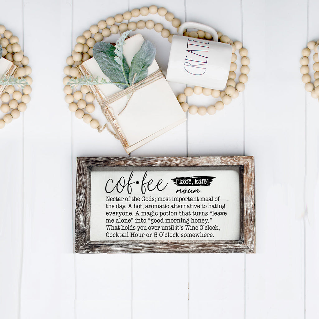 Coffee Definition Wooden Sign For Coffee Bar Decor Rustic Kitchen Wall Art Scientific Humor BandsCo Straps