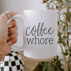 Coffee Whore 16oz Ceramic Coffee Mug - Large Funny Sass Morning Gift BandsCo Straps