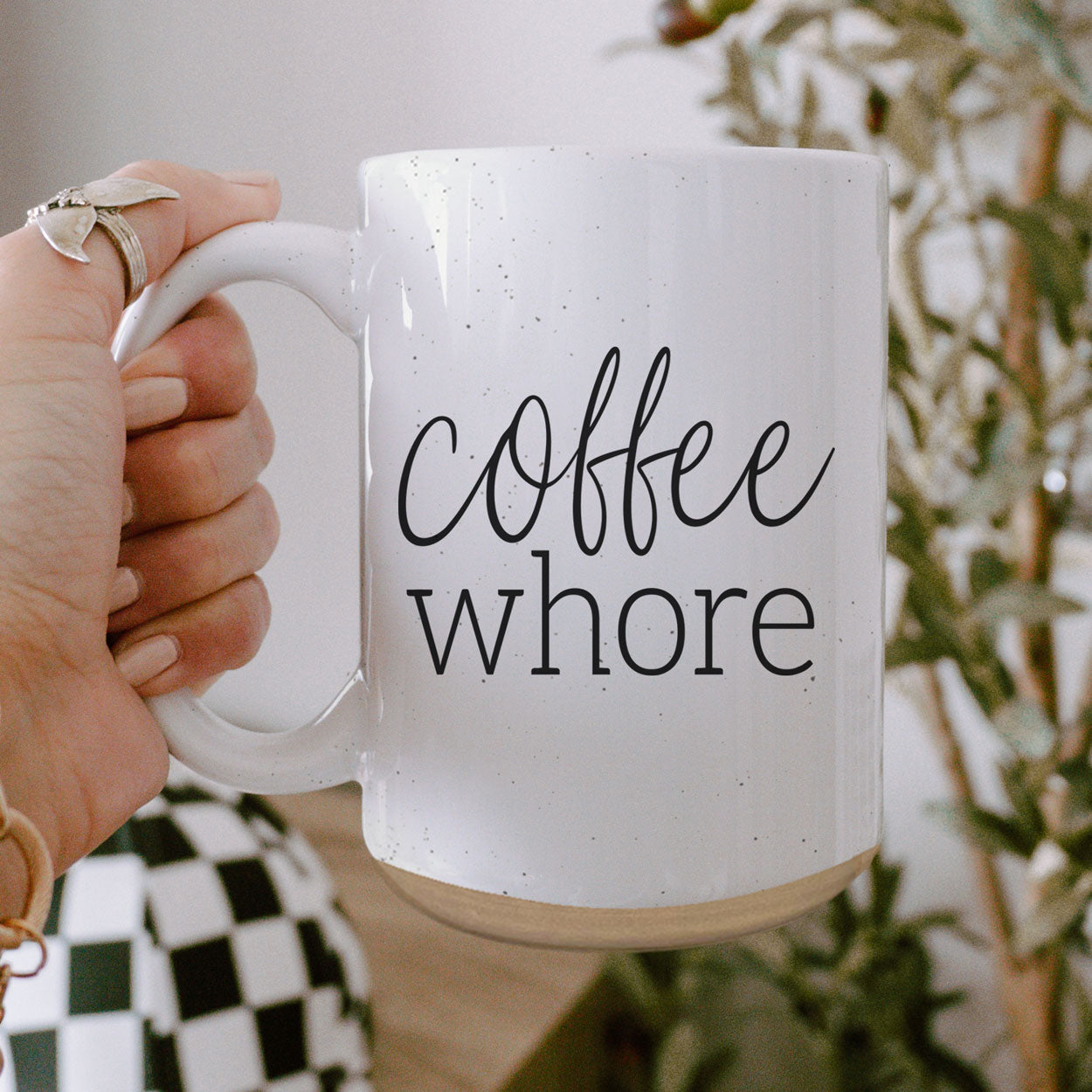 Coffee Whore 16oz Ceramic Coffee Mug - Large Funny Sass Morning Gift BandsCo Straps
