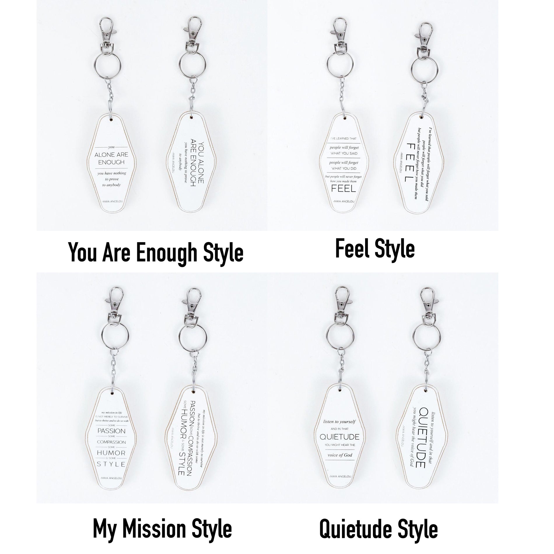 Wooden Inspirational Keychains Double Sided Engraved Motivational Messages Vertical Horizontal BandsCo Straps