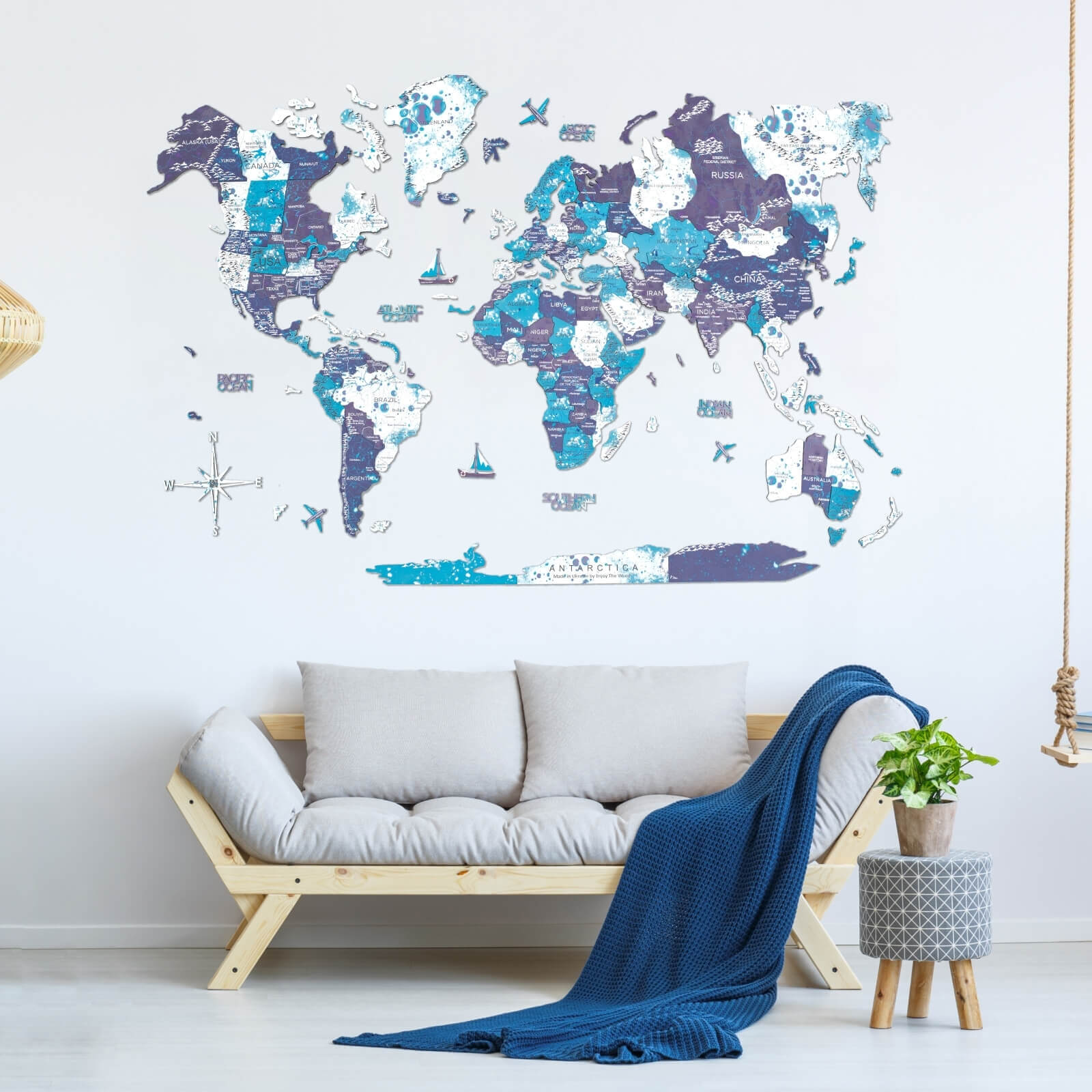 3D Wooden World Map Ocean - SJB-DIAMOND ELITES