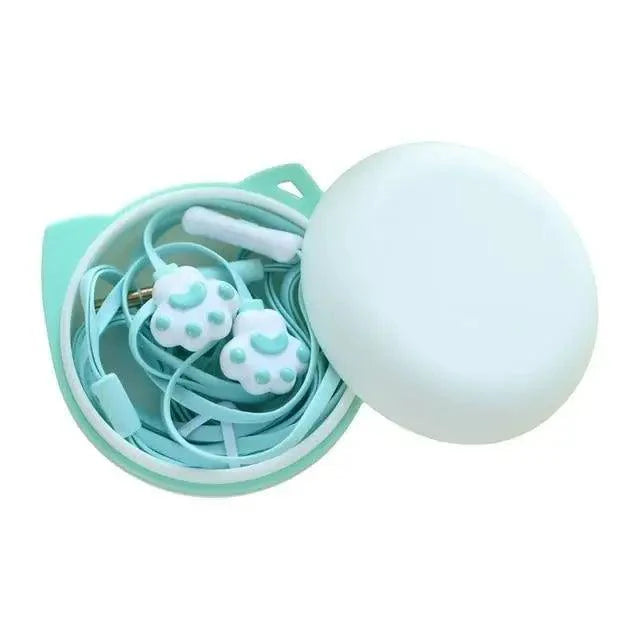 Colorful Cartoon Cute Cat Claw Earphones 3.5mm Jack Wired Simple Earphone Storage Modern Case Stereo in-Ear Headphone With Mic Best Gift For Girls And Kids Stevvex