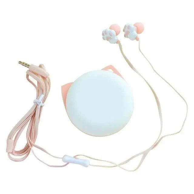 Colorful Cartoon Cute Cat Claw Earphones 3.5mm Jack Wired Simple Earphone Storage Modern Case Stereo in-Ear Headphone With Mic Best Gift For Girls And Kids Stevvex