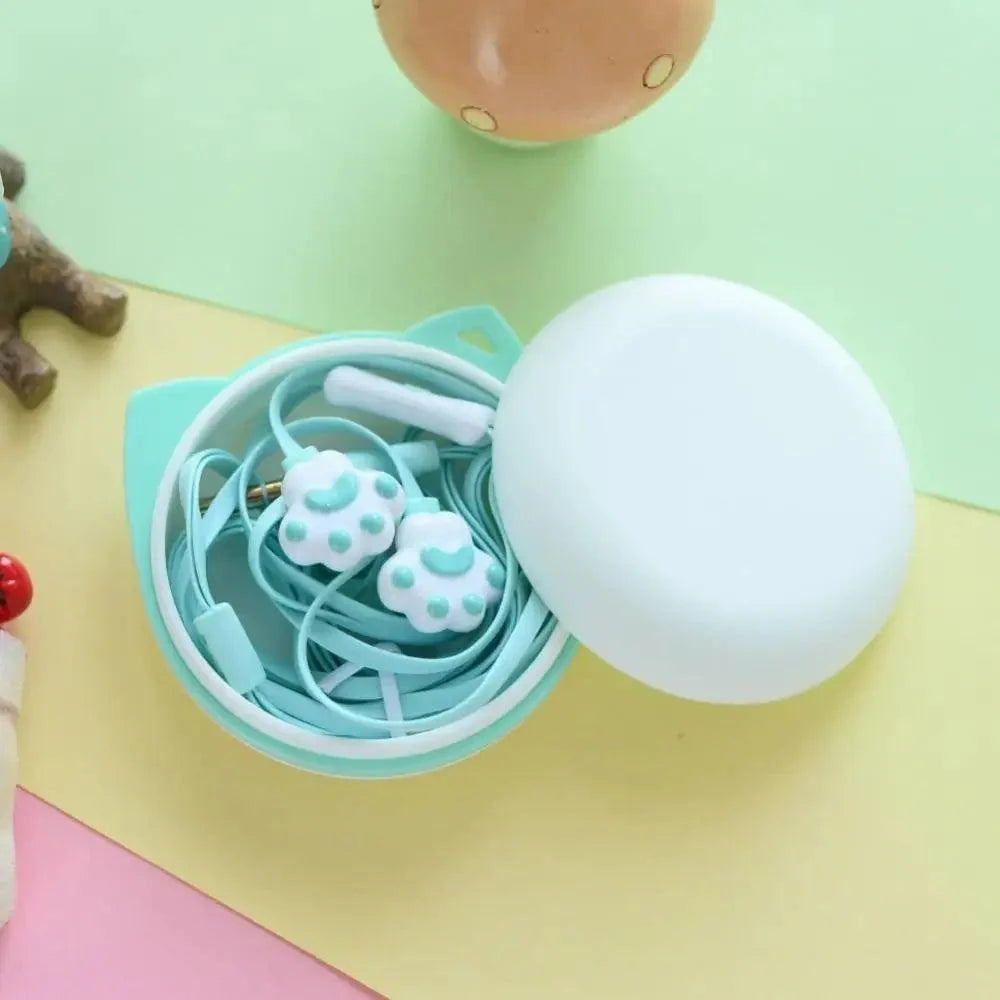 Colorful Cartoon Cute Cat Claw Earphones 3.5mm Jack Wired Simple Earphone Storage Modern Case Stereo in-Ear Headphone With Mic Best Gift For Girls And Kids Stevvex