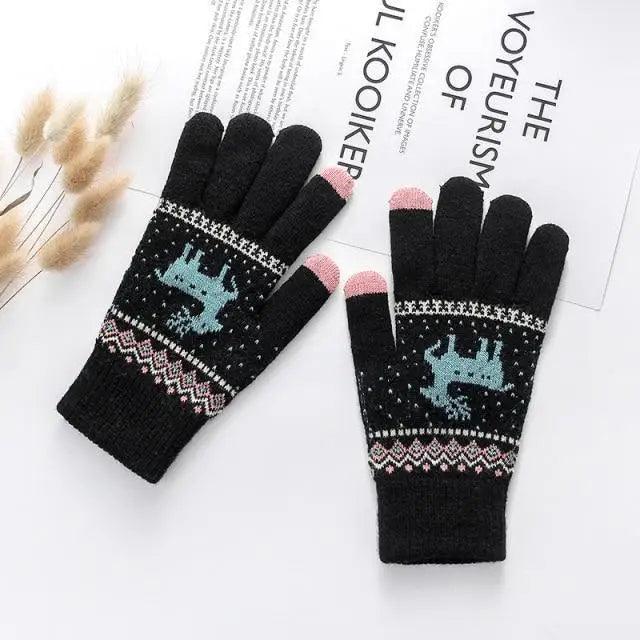 Colorful Christmas Deer Printed Warm Autumn Winter Comfortable Gloves For Men Women Cute Unisex Stylish Design Soft Full Finger Gloves Stevvex