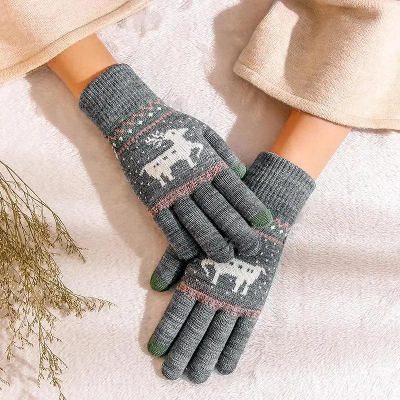 Colorful Christmas Deer Printed Warm Autumn Winter Comfortable Gloves For Men Women Cute Unisex Stylish Design Soft Full Finger Gloves Stevvex