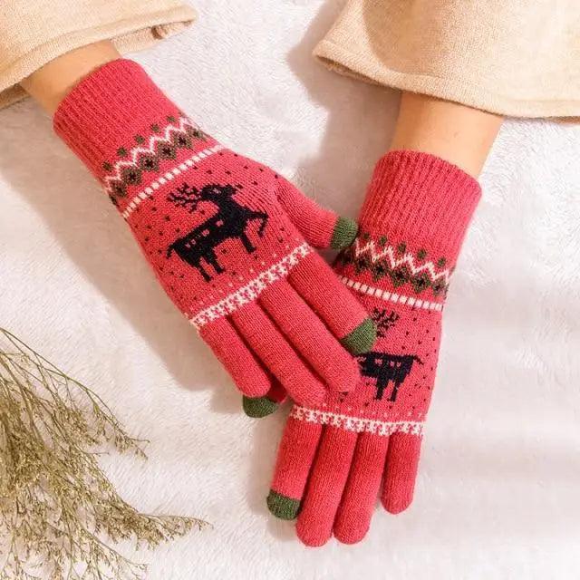 Colorful Christmas Deer Printed Warm Autumn Winter Comfortable Gloves For Men Women Cute Unisex Stylish Design Soft Full Finger Gloves Stevvex