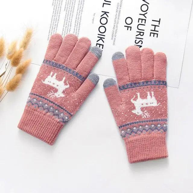 Colorful Christmas Deer Printed Warm Autumn Winter Comfortable Gloves For Men Women Cute Unisex Stylish Design Soft Full Finger Gloves Stevvex