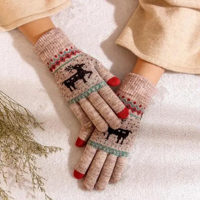 Colorful Christmas Deer Printed Warm Autumn Winter Comfortable Gloves For Men Women Cute Unisex Stylish Design Soft Full Finger Gloves Stevvex