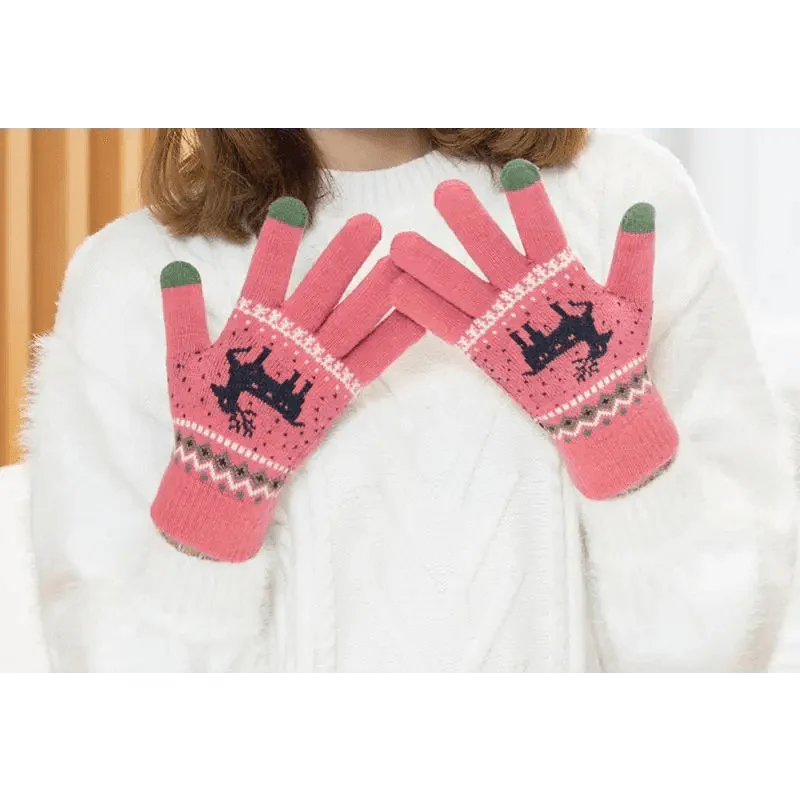 Colorful Christmas Deer Printed Warm Autumn Winter Comfortable Gloves For Men Women Cute Unisex Stylish Design Soft Full Finger Gloves Stevvex