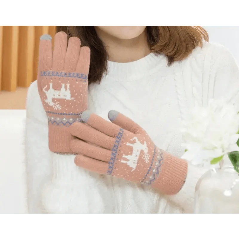 Colorful Christmas Deer Printed Warm Autumn Winter Comfortable Gloves For Men Women Cute Unisex Stylish Design Soft Full Finger Gloves Stevvex
