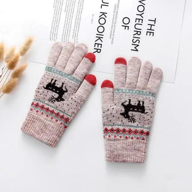 Colorful Christmas Deer Printed Warm Autumn Winter Comfortable Gloves For Men Women Cute Unisex Stylish Design Soft Full Finger Gloves Stevvex