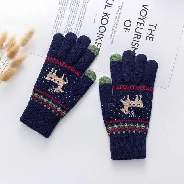 Colorful Christmas Deer Printed Warm Autumn Winter Comfortable Gloves For Men Women Cute Unisex Stylish Design Soft Full Finger Gloves Stevvex