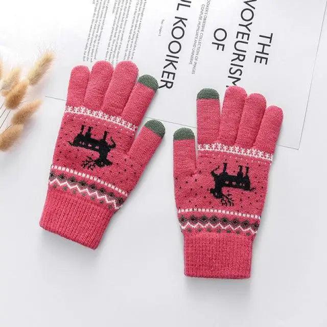 Colorful Christmas Deer Printed Warm Autumn Winter Comfortable Gloves For Men Women Cute Unisex Stylish Design Soft Full Finger Gloves Stevvex