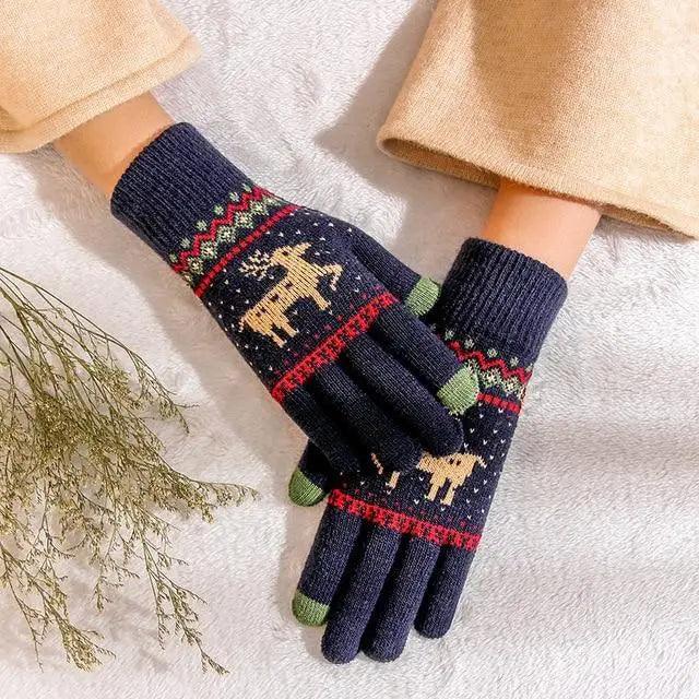 Colorful Christmas Deer Printed Warm Autumn Winter Comfortable Gloves For Men Women Cute Unisex Stylish Design Soft Full Finger Gloves Stevvex