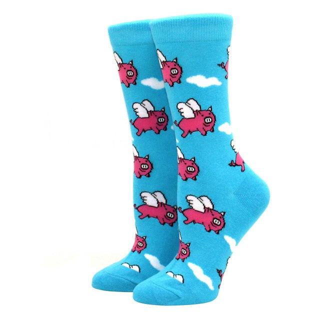Colorful Cotton Crew Socks Funny Banana Cat Animal fruit Pattern Creative Ladies Novelty Cartoon Sock For Men And Women Stevvex