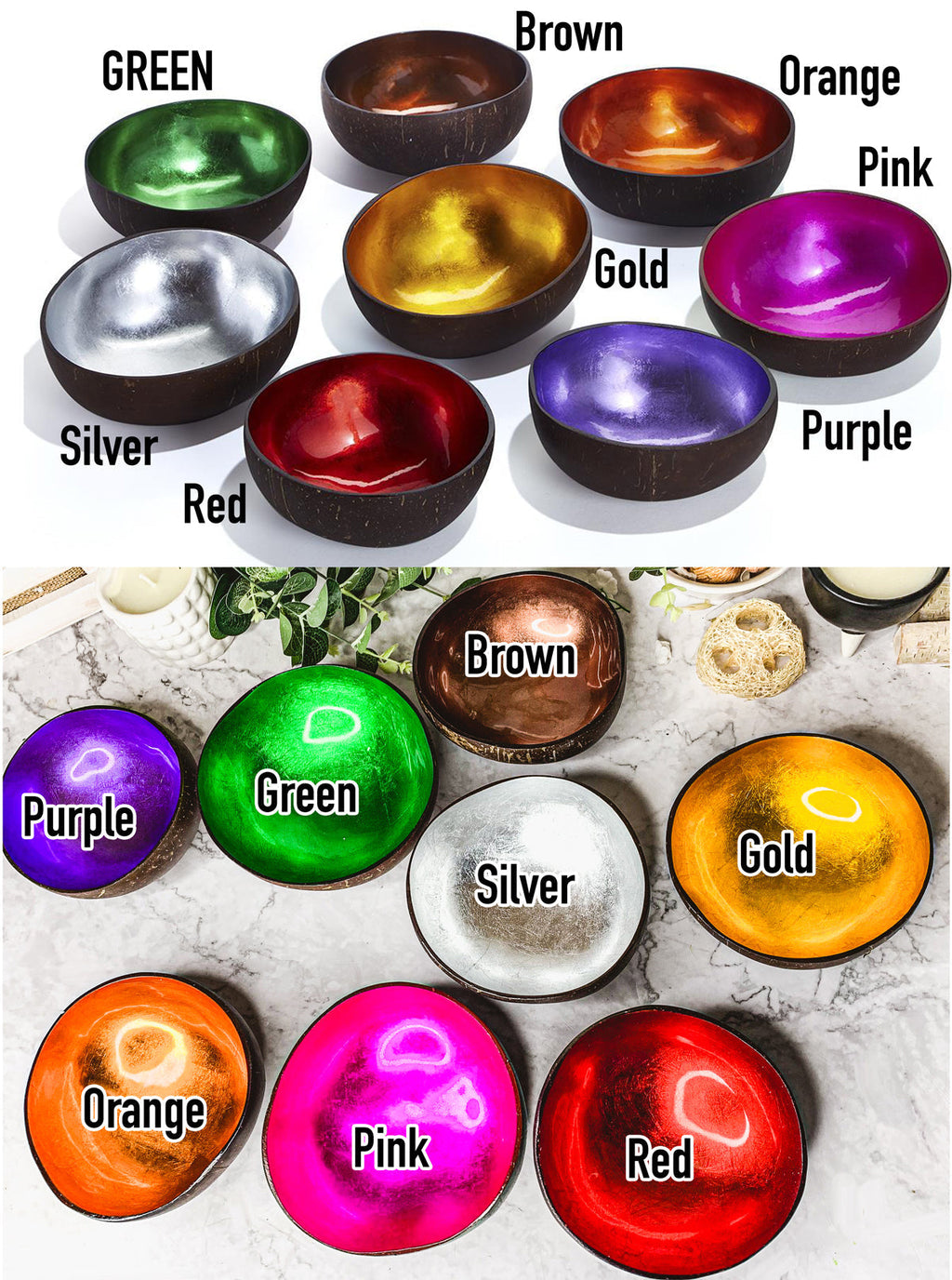 Coconut Rainbow Bowls Handcrafted Gold Leaf Polished Lacquered Eco Serve Bowls BandsCo Straps