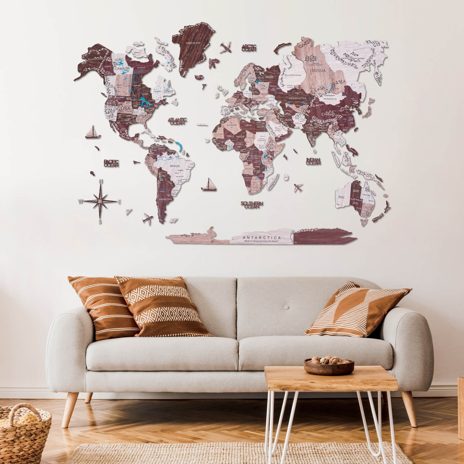 3D Wooden World Map Cappuccino Enjoy The Wood
