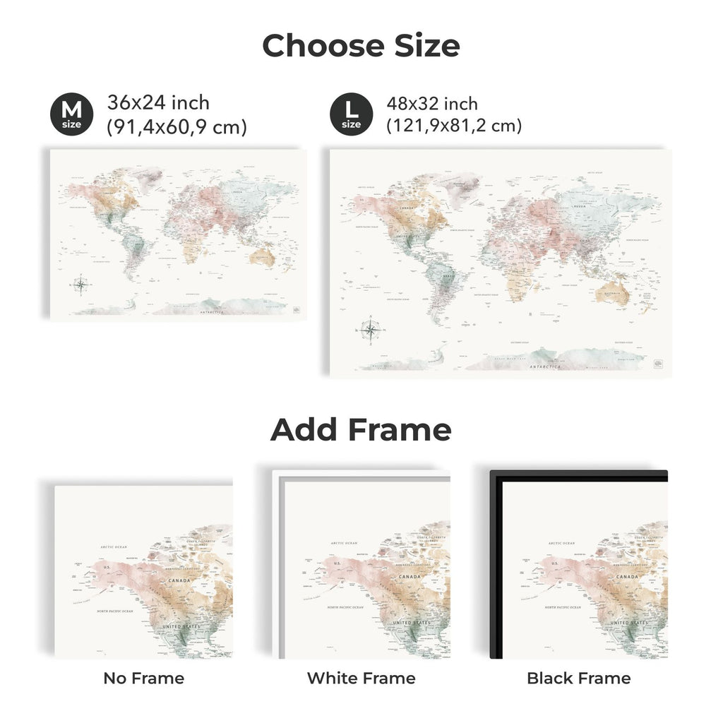World Map on Canvas - Colorful - SJB-DIAMOND ELITES