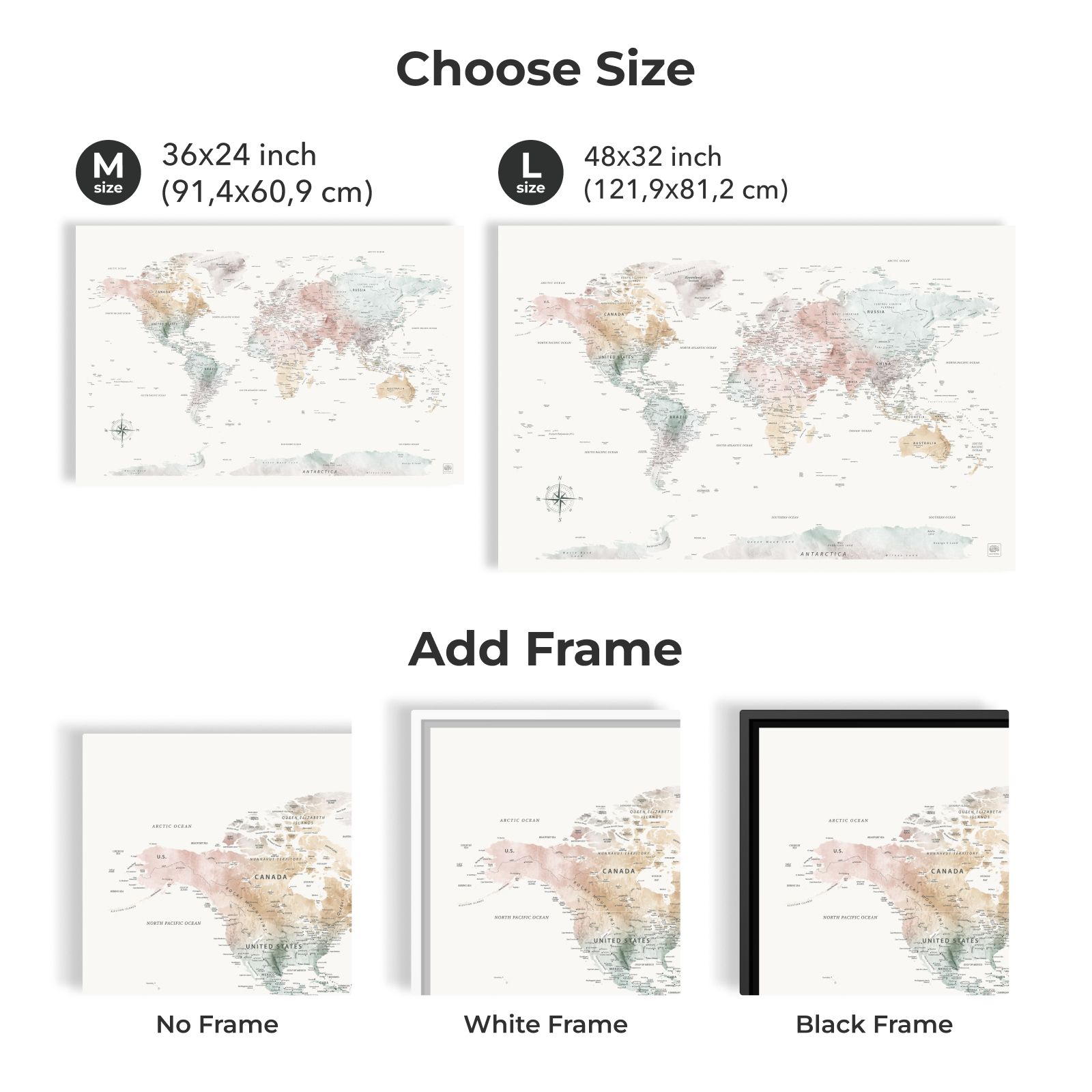 World Map on Canvas - Colorful - SJB-DIAMOND ELITES