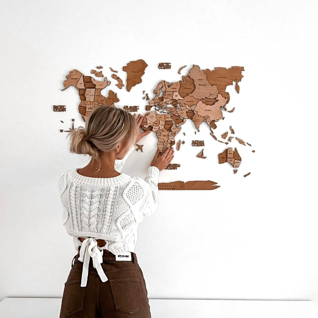 3D Wooden World Map Oak (for US only) - SJB-DIAMOND ELITES