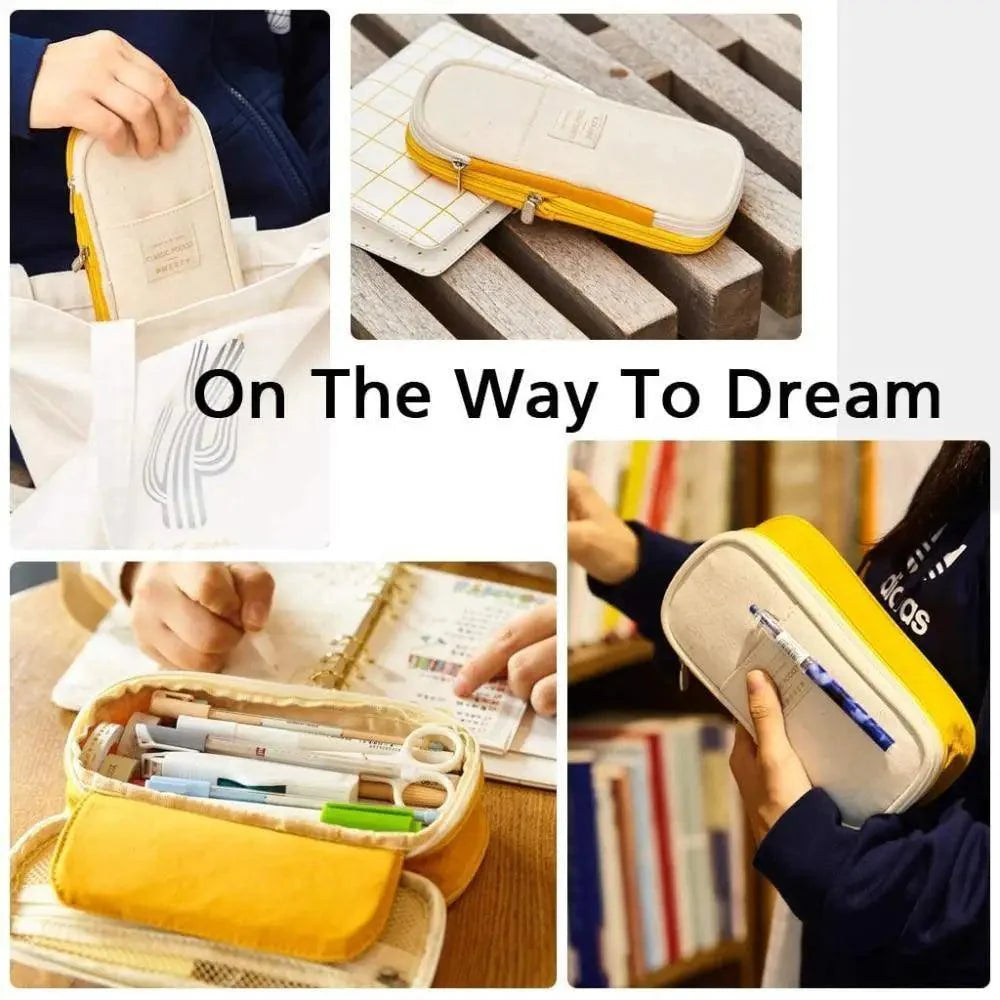 Colorful Pencil Organizer Pouch Pen Holder School Supplies Portable Travel Simple Storage Box Easy Grip Handle Stevvex