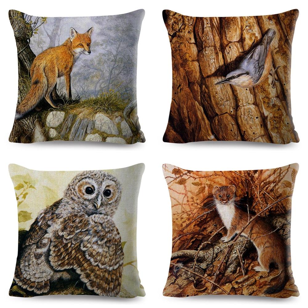 Colorful Pillow Cover Woodland Fox Bird Owl For Kids Room Sofa Home Decor Cute Cartoon Squirrel Cushion Cover Polyester Cotton Pillowcase Vintage Animal Throw Pillow Covers Wild Animals Cotton Linen Square Decorative Cushion Covers Stevvex