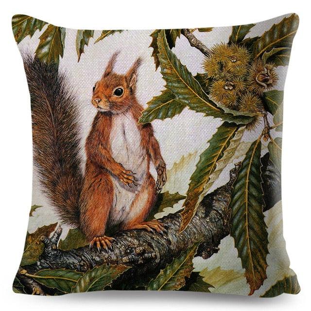 Colorful Pillow Cover Woodland Fox Bird Owl For Kids Room Sofa Home Decor Cute Cartoon Squirrel Cushion Cover Polyester Cotton Pillowcase Vintage Animal Throw Pillow Covers Wild Animals Cotton Linen Square Decorative Cushion Covers Stevvex