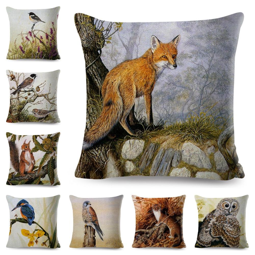 Colorful Pillow Cover Woodland Fox Bird Owl For Kids Room Sofa Home Decor Cute Cartoon Squirrel Cushion Cover Polyester Cotton Pillowcase Vintage Animal Throw Pillow Covers Wild Animals Cotton Linen Square Decorative Cushion Covers Stevvex