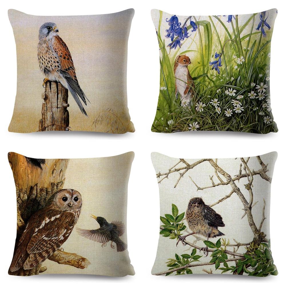 Colorful Pillow Cover Woodland Fox Bird Owl For Kids Room Sofa Home Decor Cute Cartoon Squirrel Cushion Cover Polyester Cotton Pillowcase Vintage Animal Throw Pillow Covers Wild Animals Cotton Linen Square Decorative Cushion Covers Stevvex