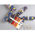 Colorful Roll Up Pencil Case Canvas Flowers Style Colored Pencils Wrap Multi-Purpose Pen Holder Cute Case Stevvex