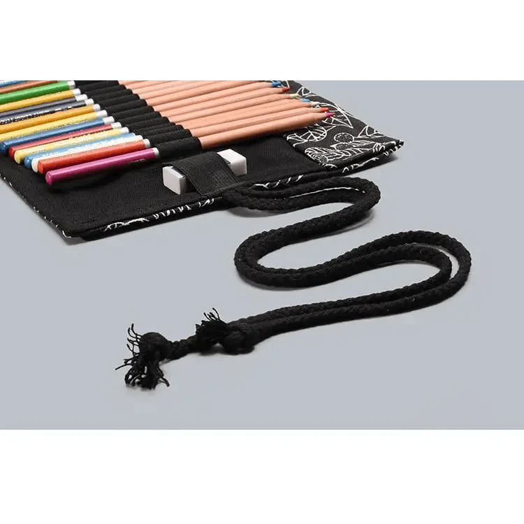 Colorful Roll Up Pencil Case Canvas Flowers Style Colored Pencils Wrap Multi-Purpose Pen Holder Cute Case Stevvex