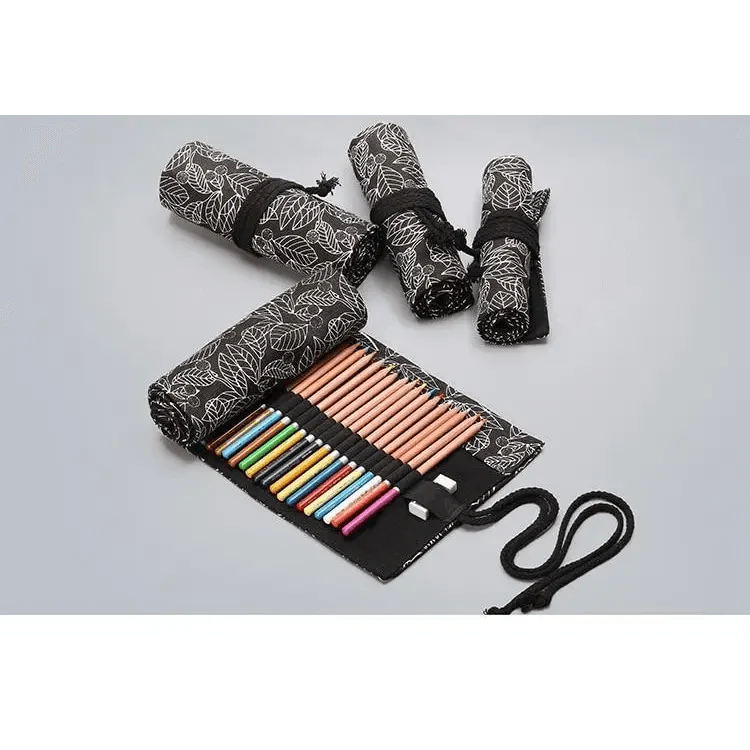 Colorful Roll Up Pencil Case Canvas Flowers Style Colored Pencils Wrap Multi-Purpose Pen Holder Cute Case Stevvex
